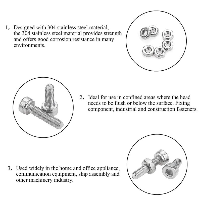 DYWISHKEY 310 Pieces M2 x 4mm/6mm/8mm/10mm/12mm/16mm/20mm  Stainless Steel 304 Hex Socket Head Cap Bolts Screws Nuts Kit with Hex Wrench - Image 4